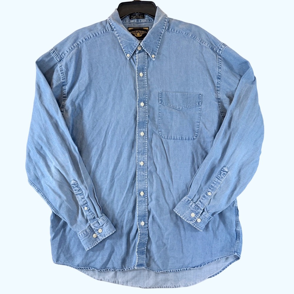 Vintage Eagle Dry Goods Button Down XL Denim Shirt Light Blue Tencel Blend